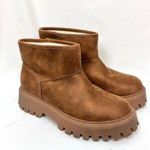 Women’s Brown Chunky Faux Suede Ankle Boots Size 8